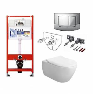 Комплект унитаз безободковый Villeroy&Boch Subway 2.0 Direct Flush и инсталляция TECE base kit 4в1
